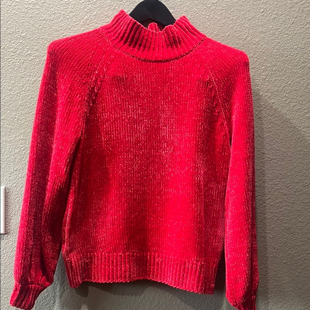 LOFT Red Cowl Neck Sweater with Soft Texture and Relaxed Fit